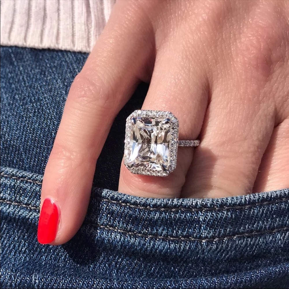 New Square Cut 925 Sterling Silver Diamond Ring - Picture 2 of 6